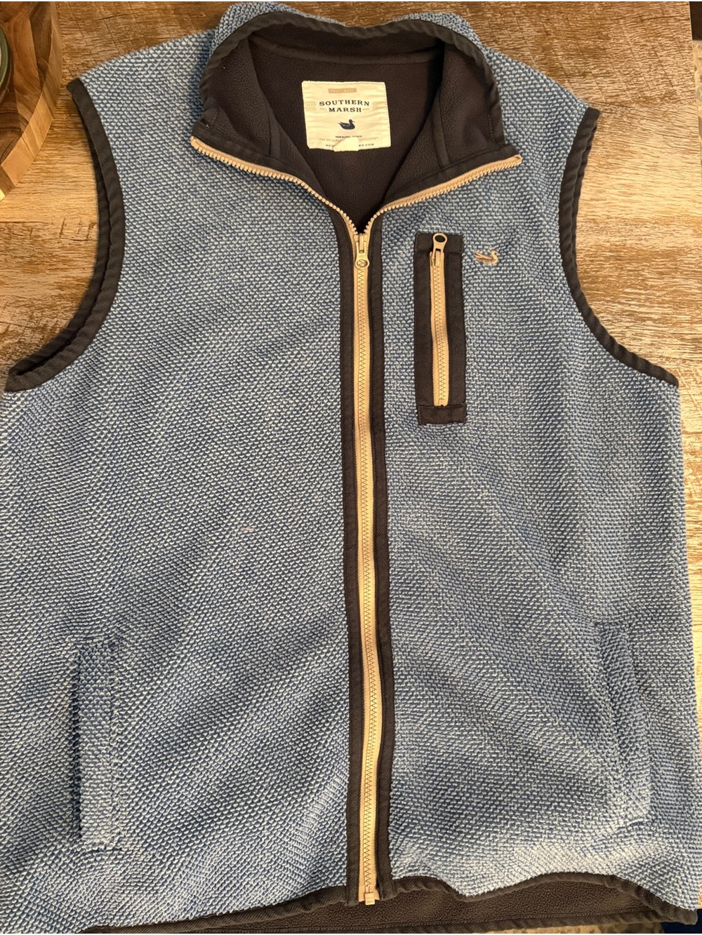 Southern Marsh Light Blue Fleece Vest with Dark Trim